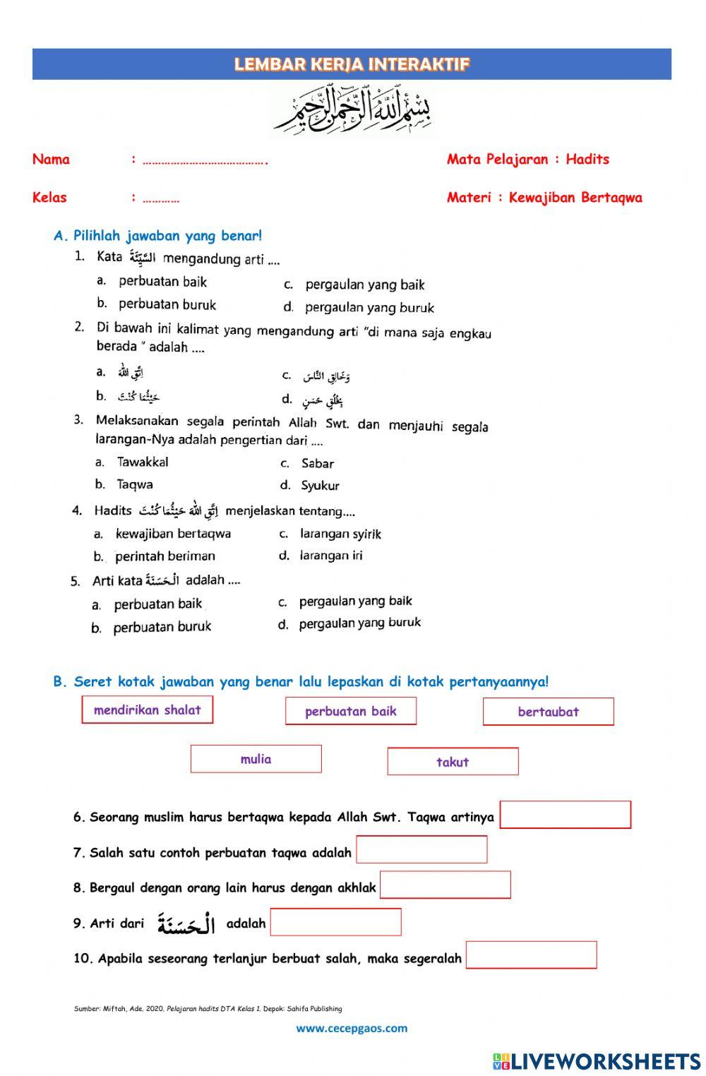 LKPD Interaktif Hadits Tentang Kewajiban Bertaqwa