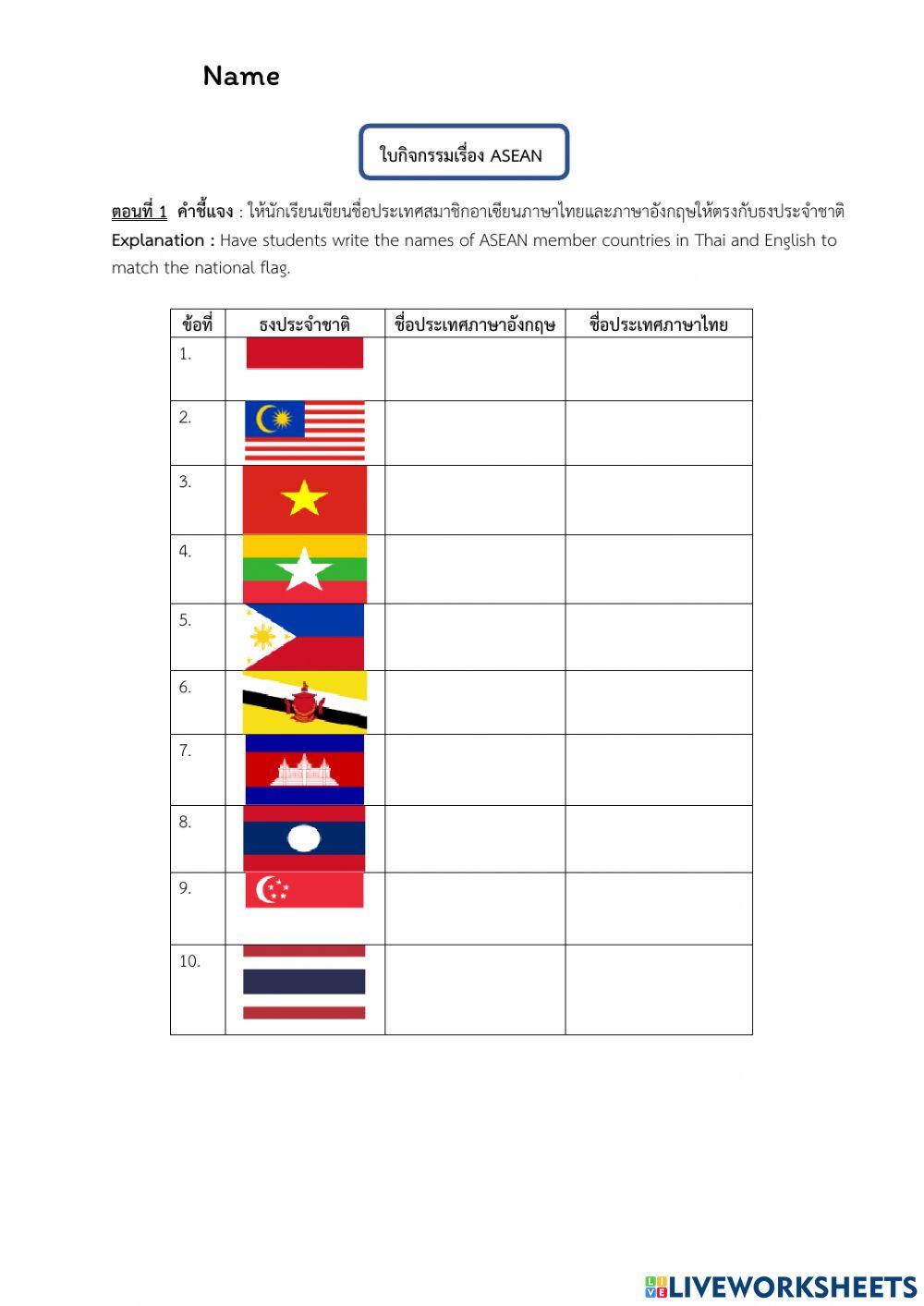 ใบกิจกรรมเรื่อง asean