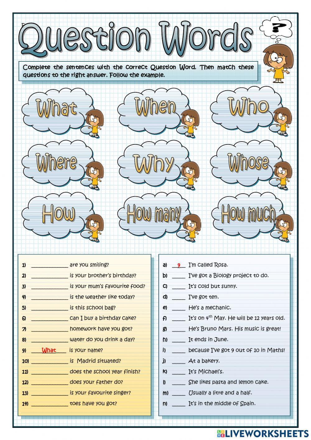 Question Words Worksheet Question Words Worksheet
