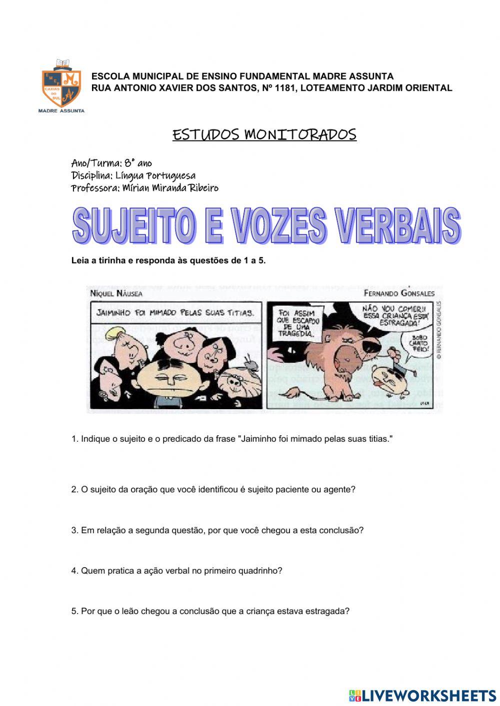 Sujeito e vozes verbais