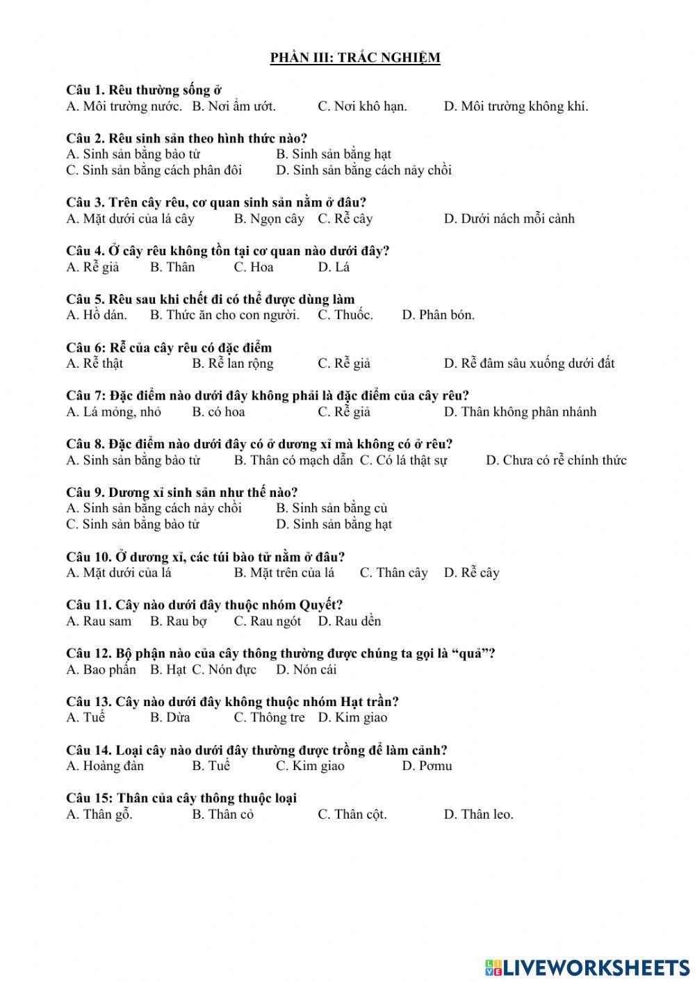 kiểm tra sinh 6 bổ sung