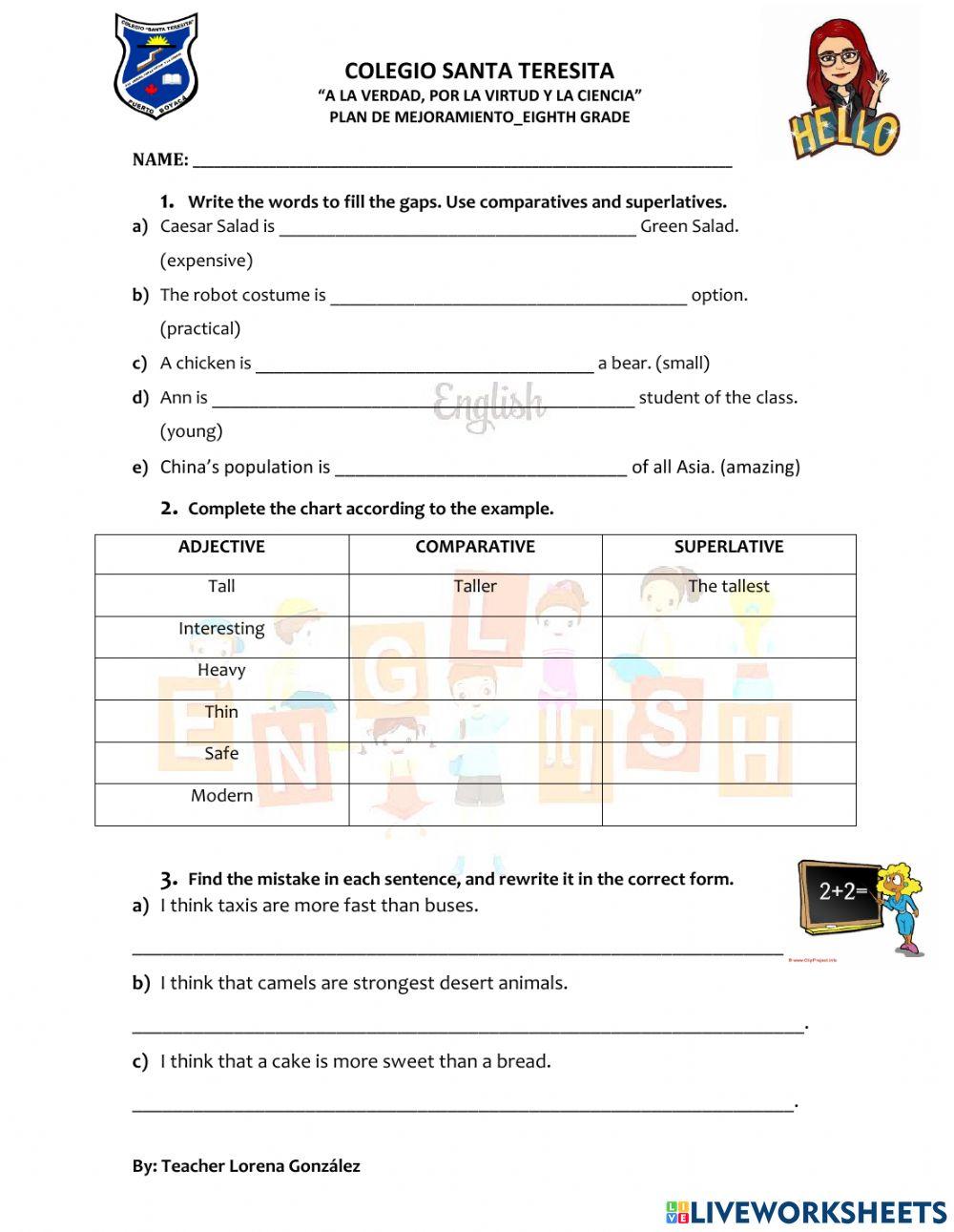 Plan de mejoramiento: Eighth grade- UNIT 3