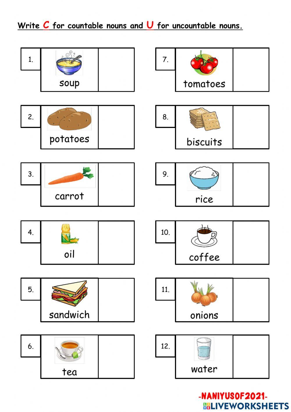 Food- countable and uncountable nouns Food- countable and uncountable nouns