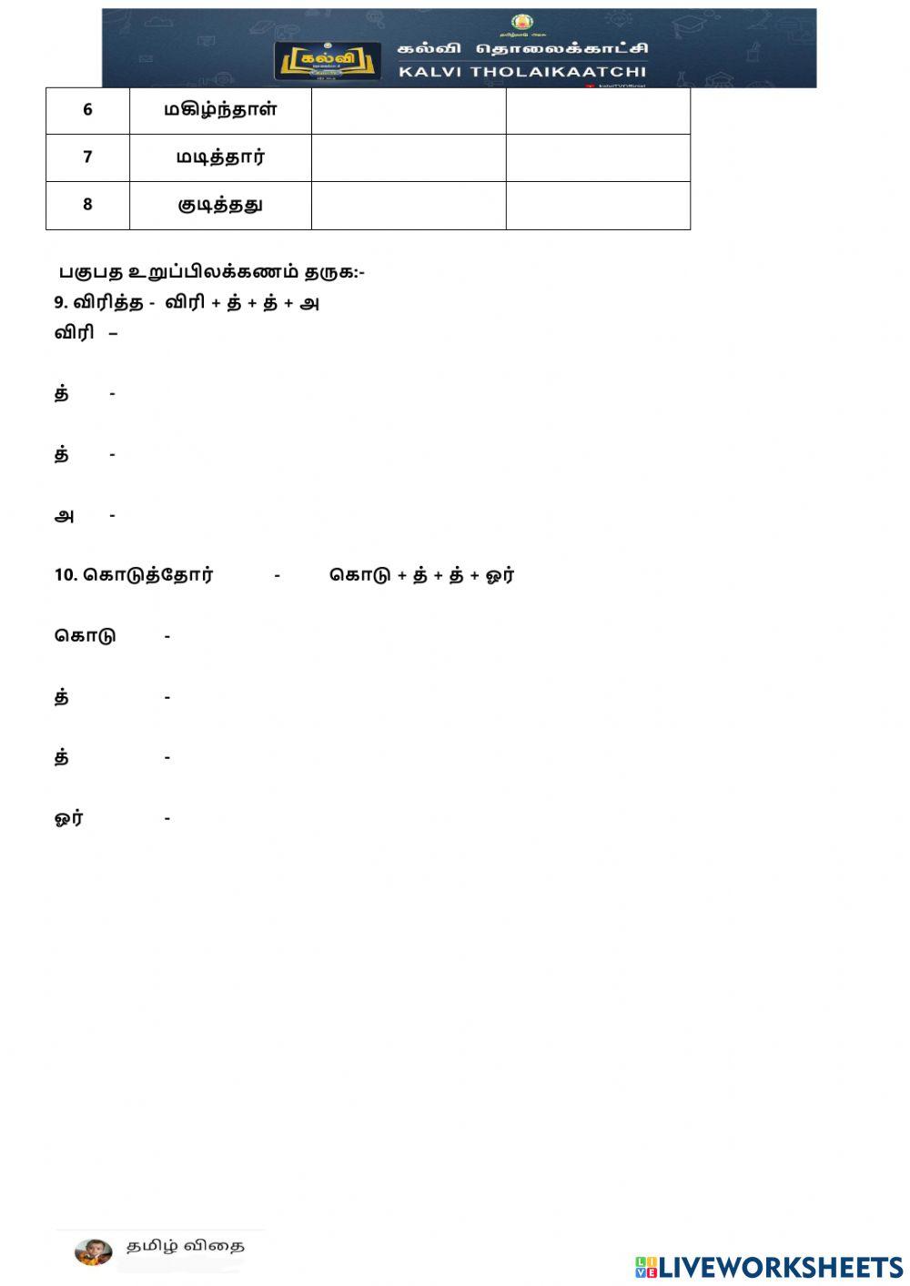 ஒன்பதாம் வகுப்பு - பகுபத உறுப்புகள்