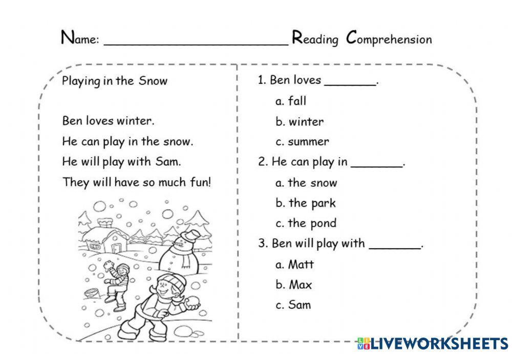 แบบฝึกหัดการอ่านจับใจความ Playing in the snow