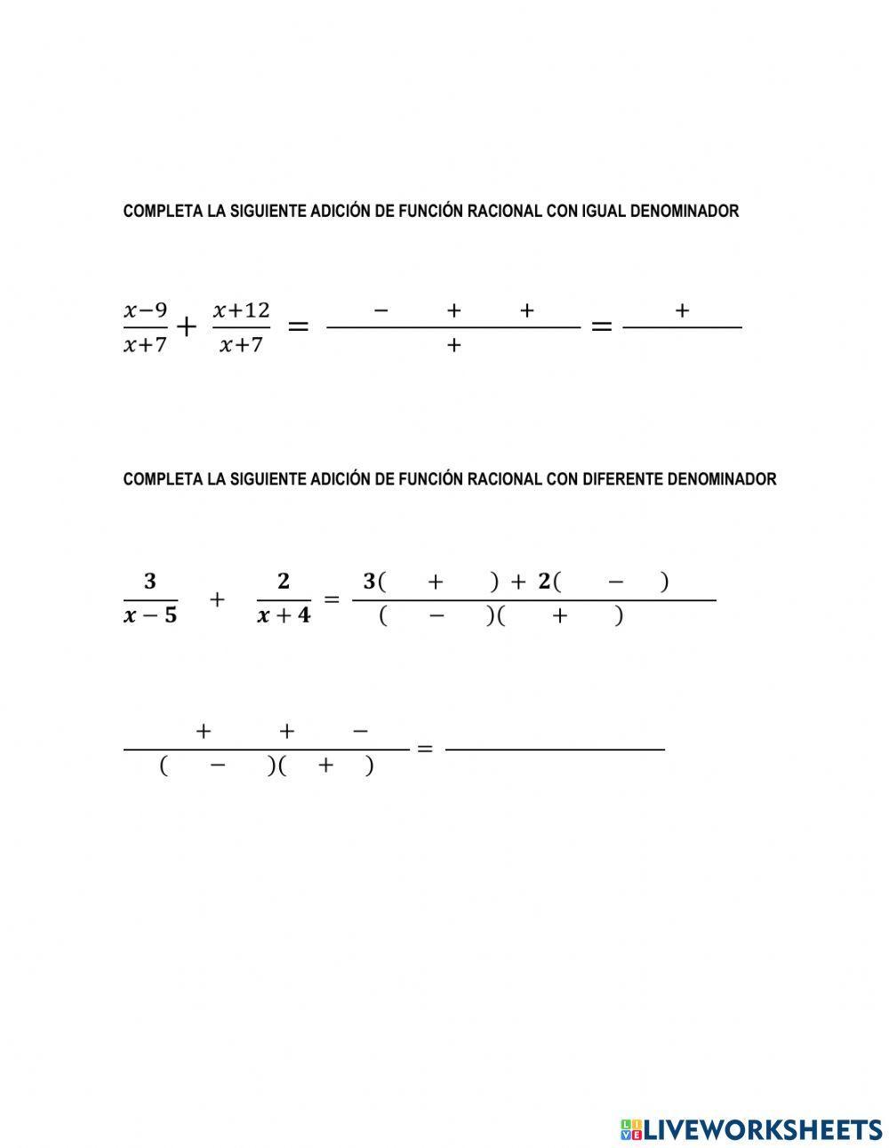 Operaciones con funciones racionales