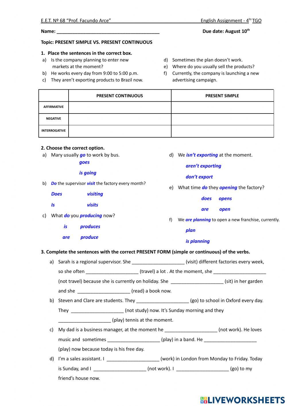Simple present vs present continuous