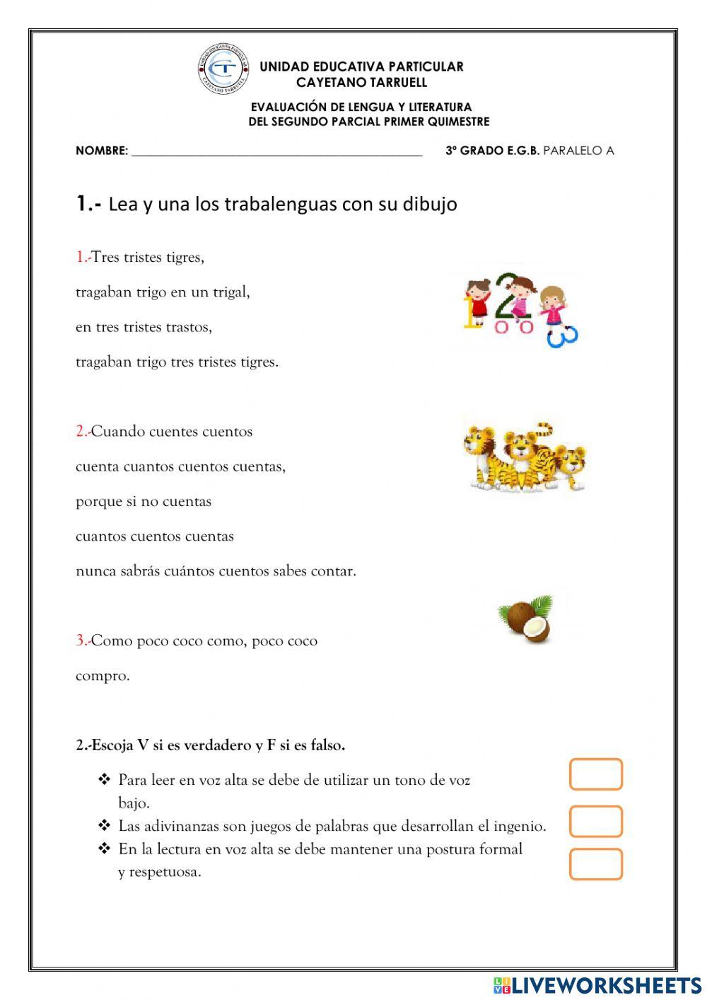 EVALUACION LENGUA  3RO 1Q-2P