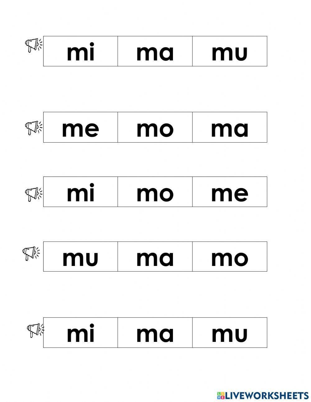 La sílaba: ma,me,mi, mo, mu worksheet | Live Worksheets🐄 Descubra o ...