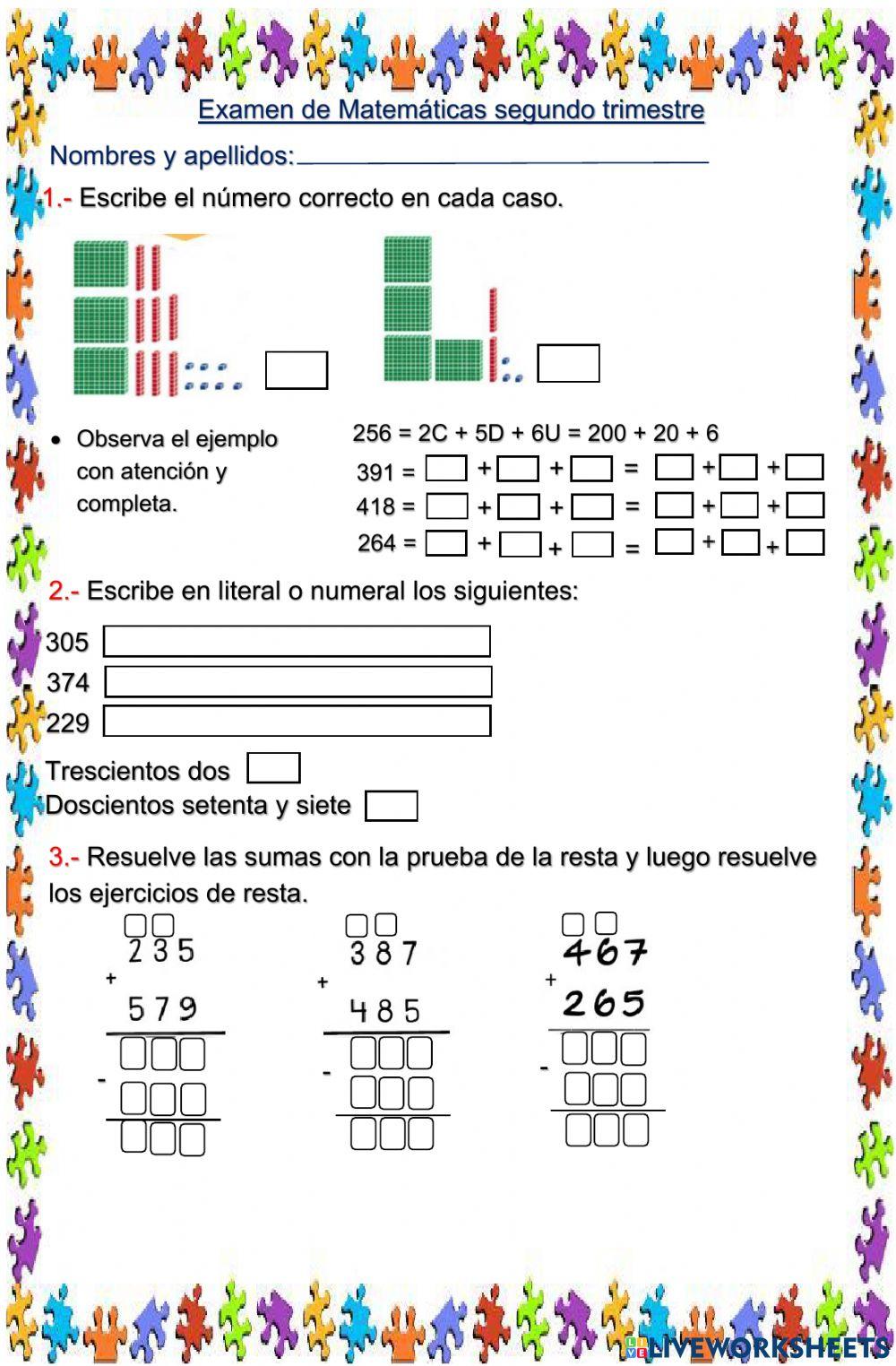 Evaluación de matemáticas 2º trimestre