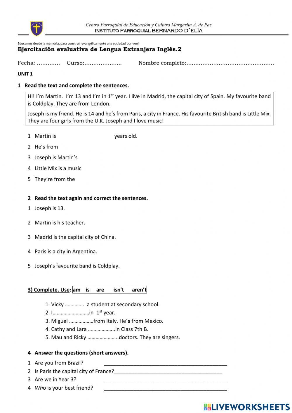 Ejercitación evaluativa.