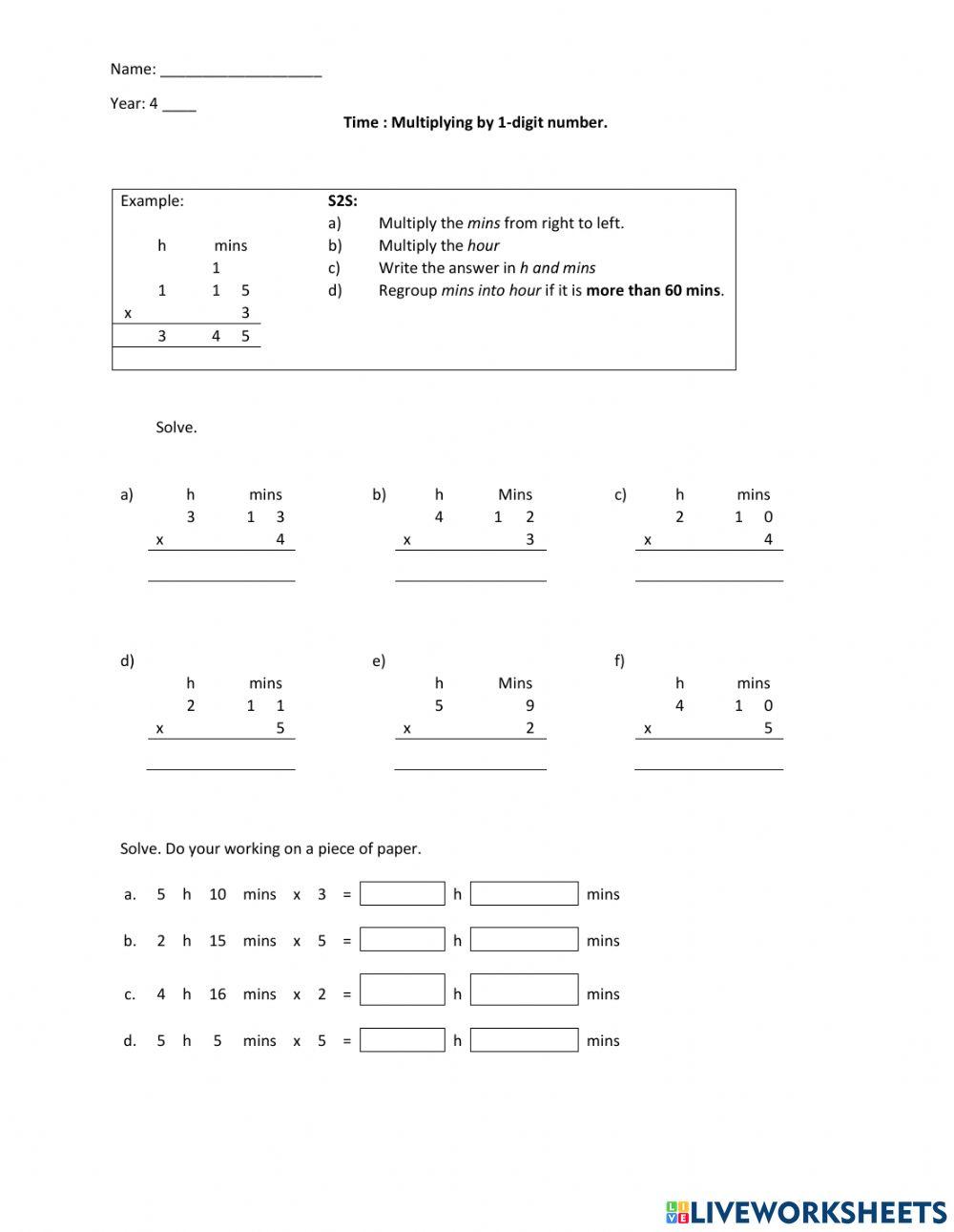 Time multiplication of time worksheet live worksheets