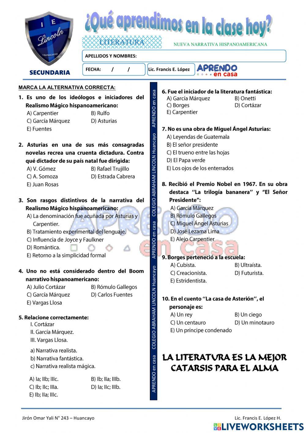 Pract. Lit. Nueva narrativa hispanoamericana