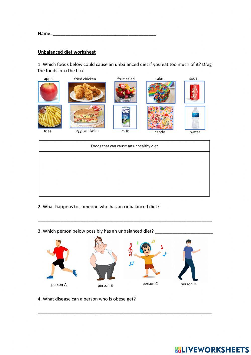 Unbalanced diet worksheet