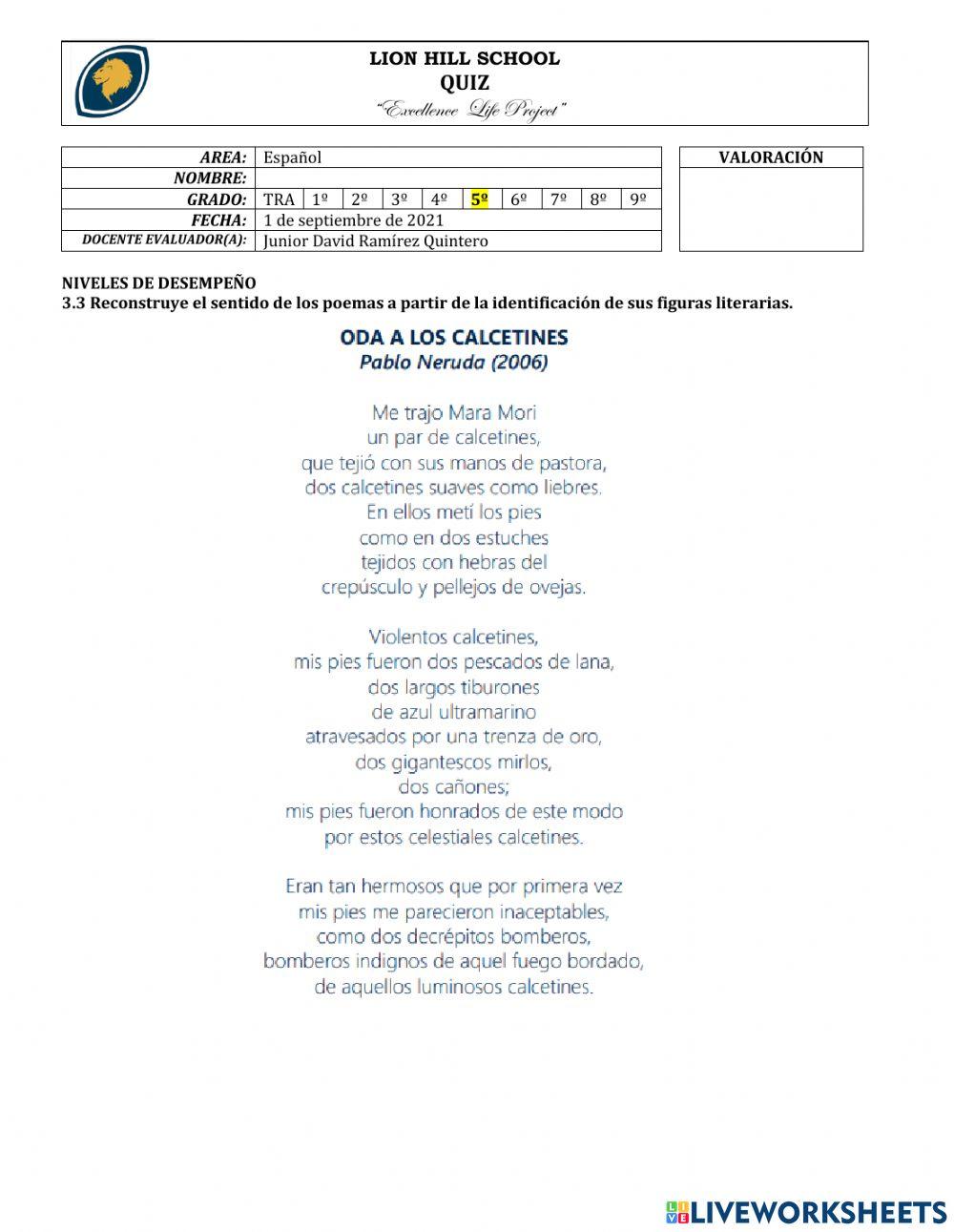 Quiz poemas grado 5°