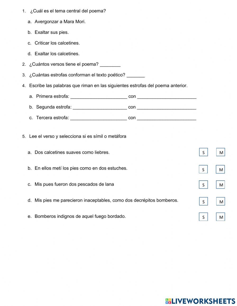 Quiz poemas grado 5°