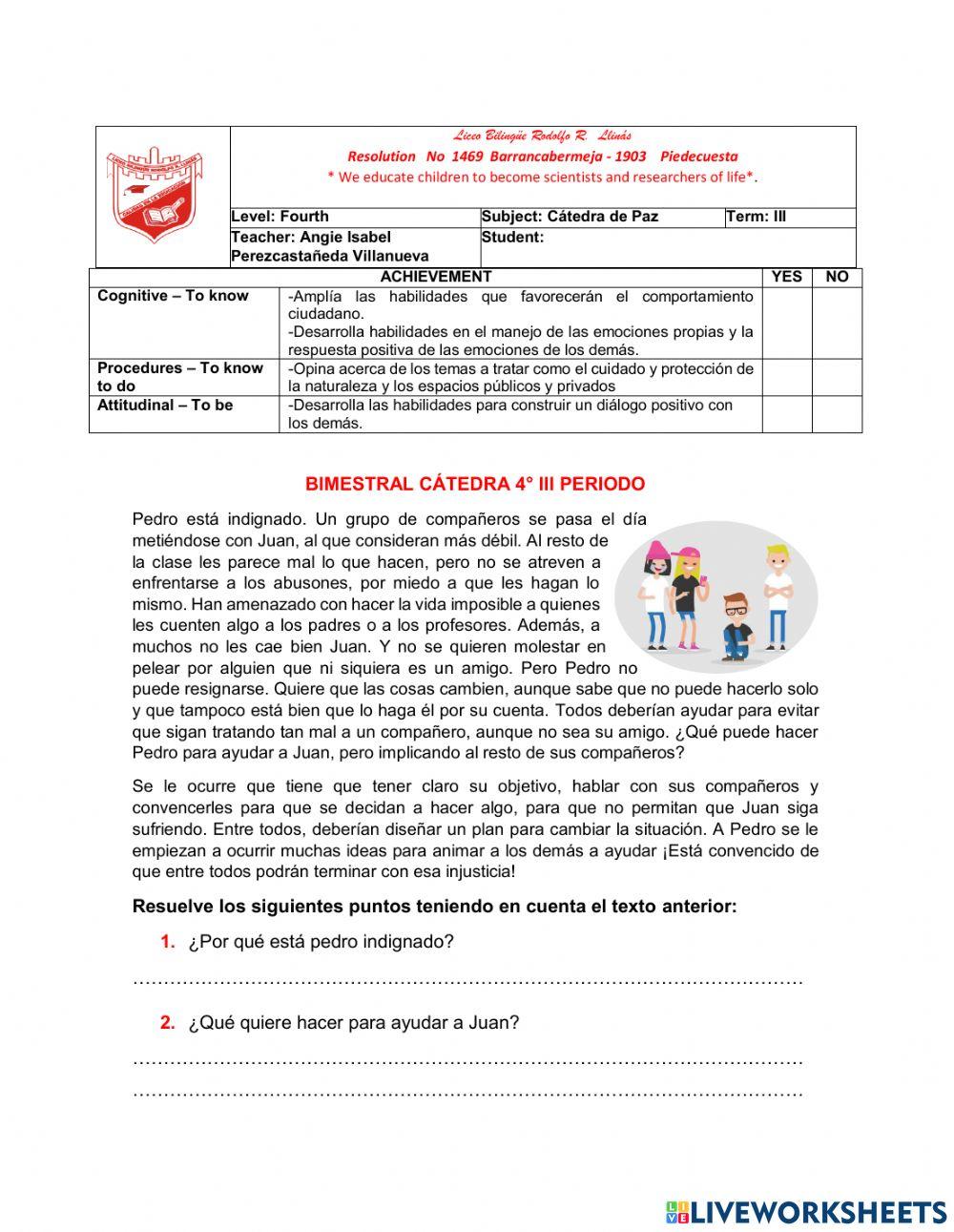 Bimestral catedra 4° iii periodo