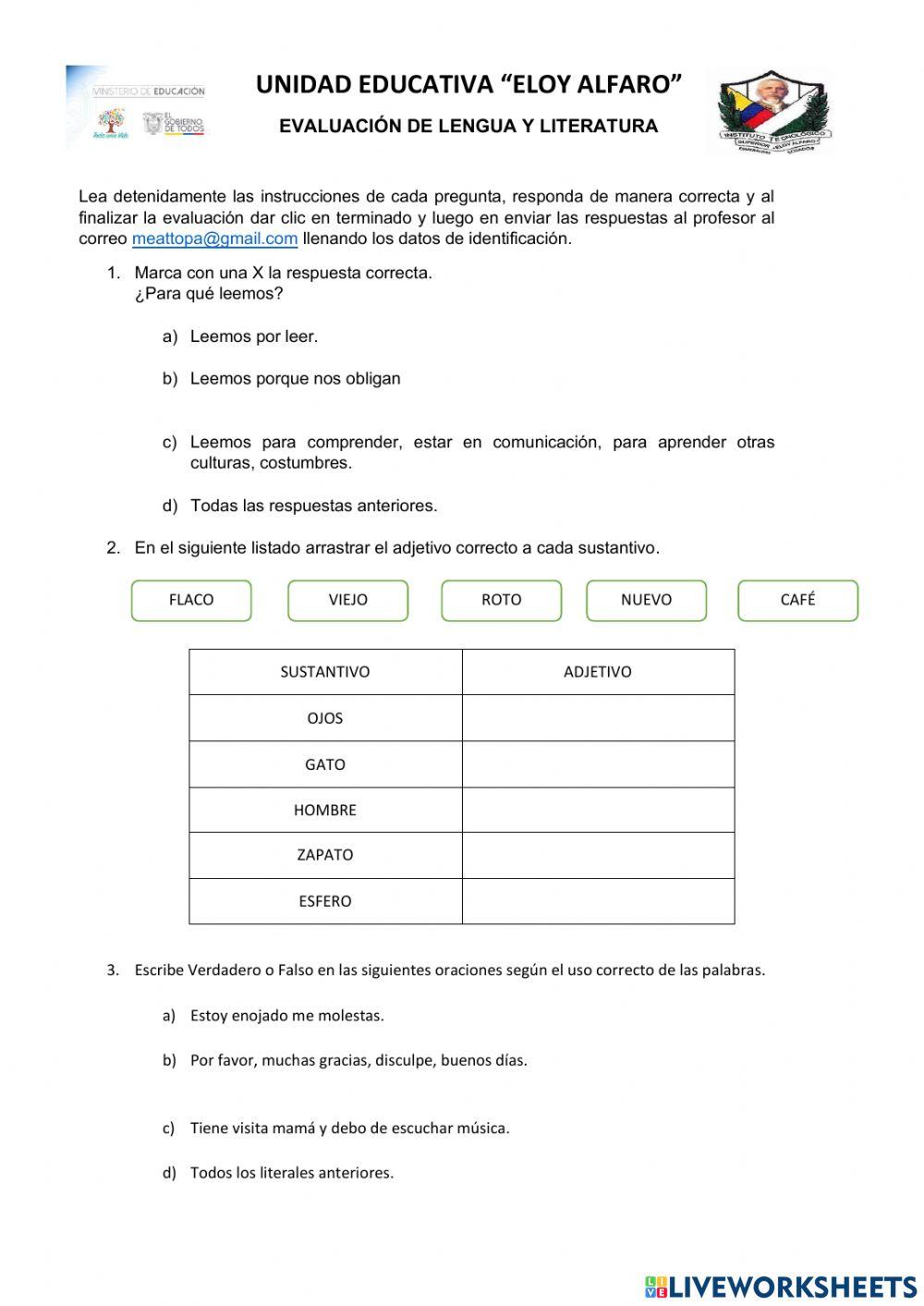 Evaluacion lengua y lieratura