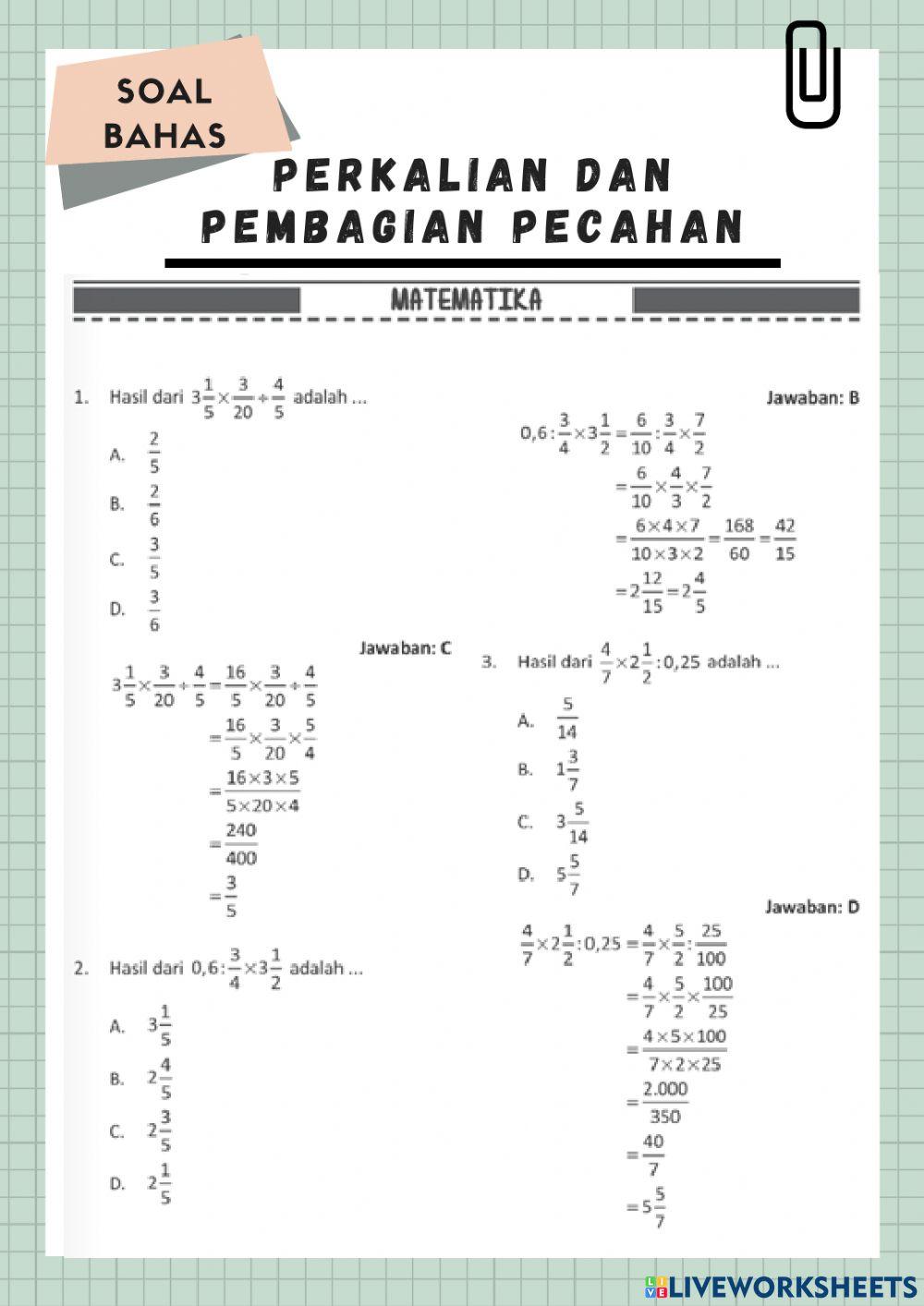 Math online exercise for Grade 7 | Live Worksheets