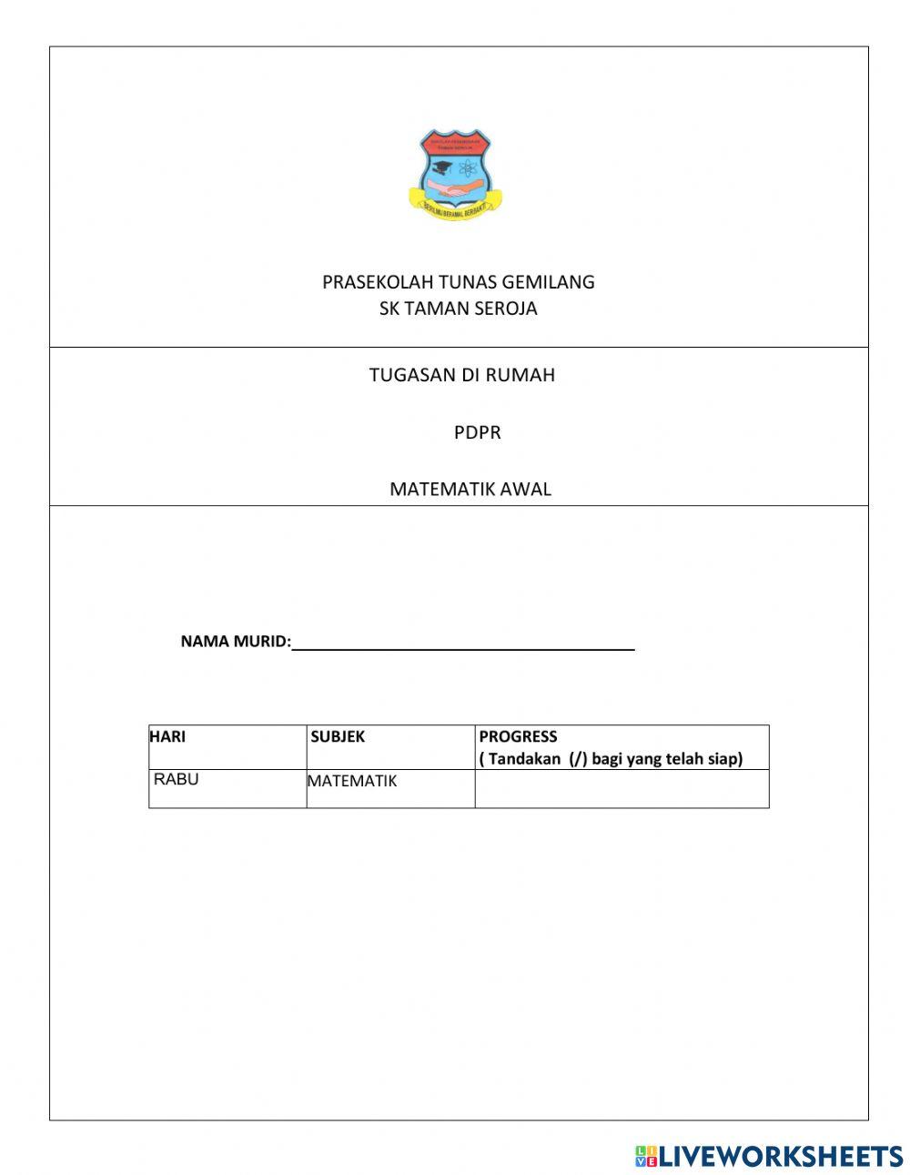 Tugasan pdpr matematik awal 1.9.2021