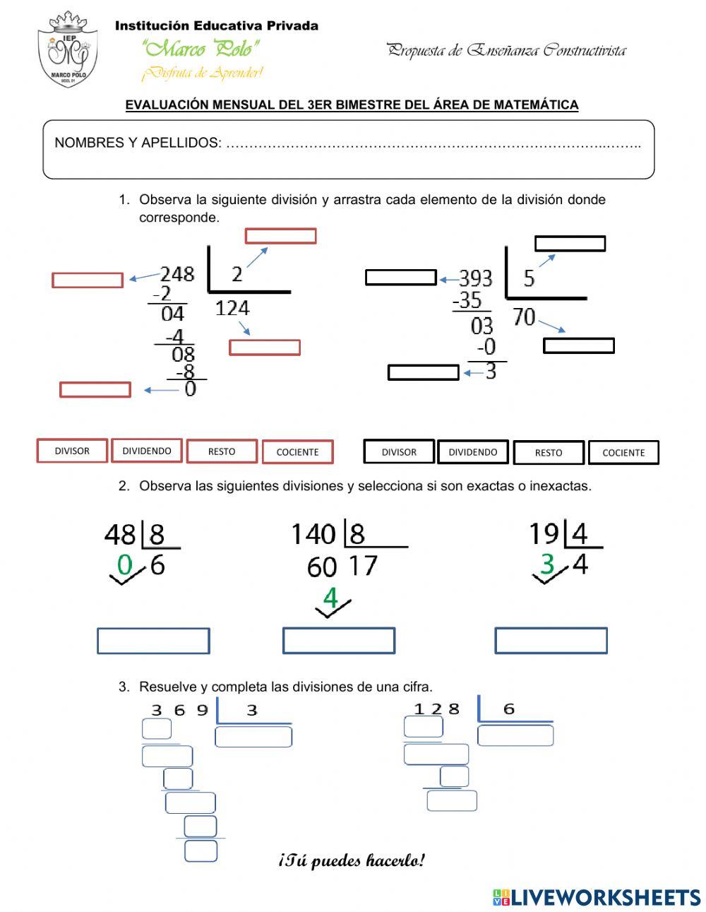 Divisiones de una y dos cifras
