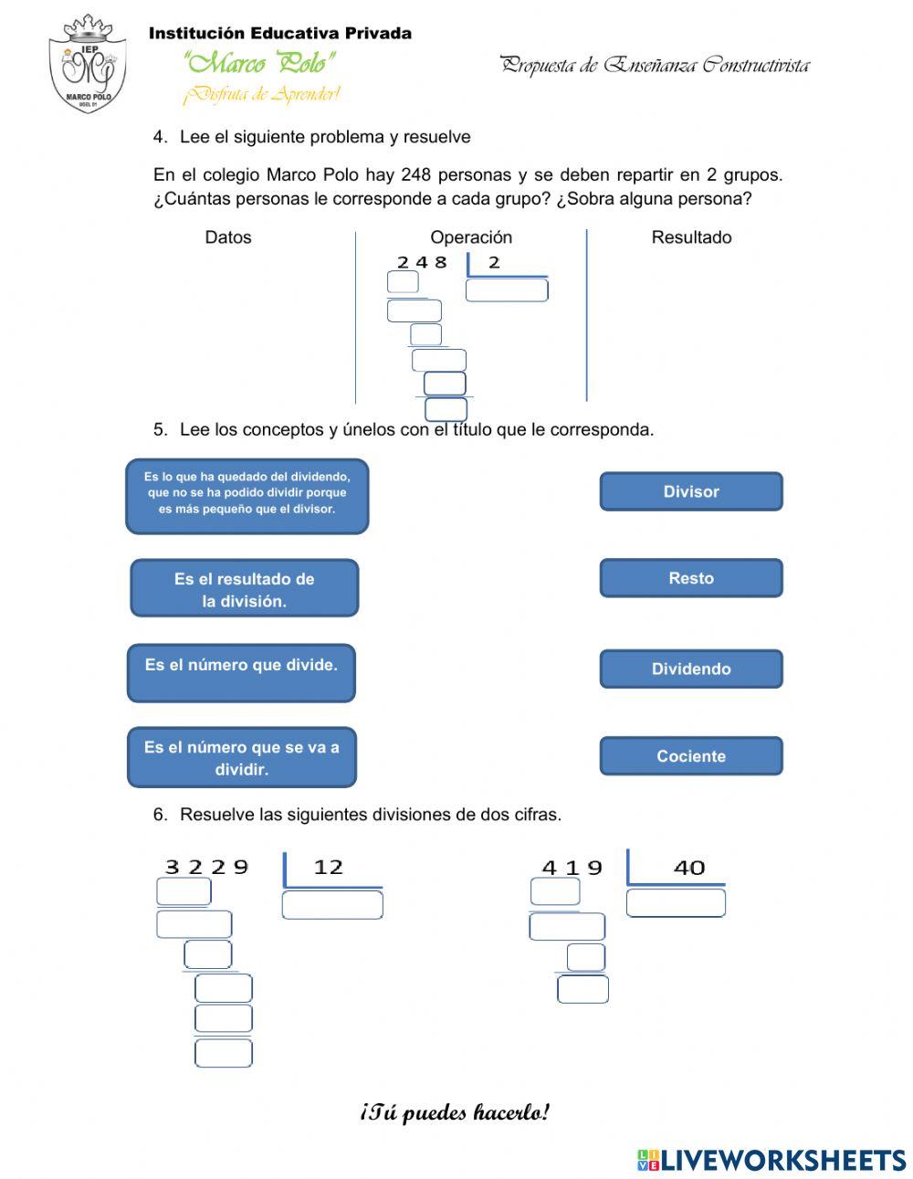 Divisiones de una y dos cifras