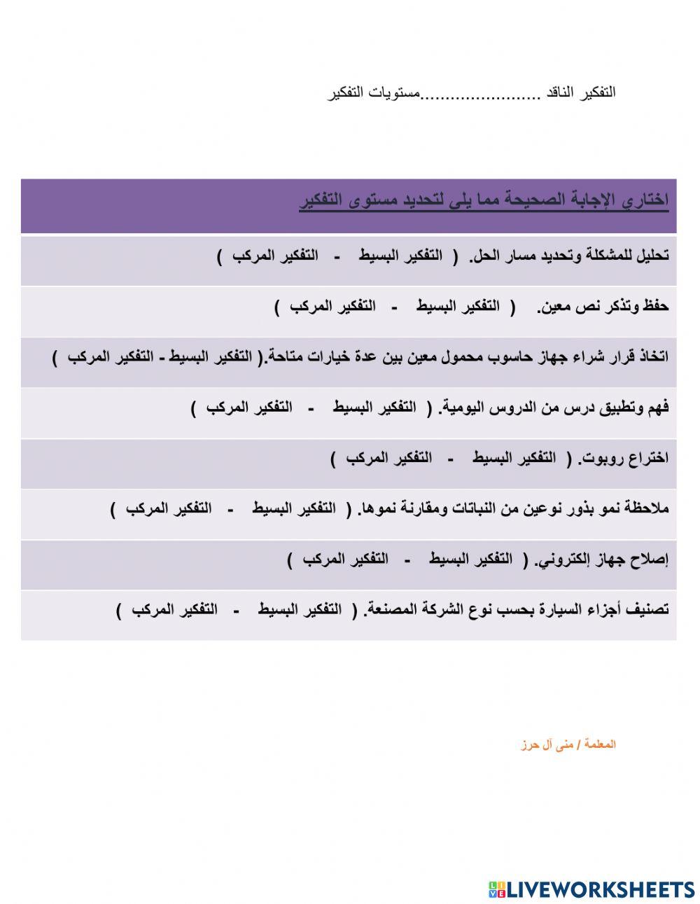 التفكير البسيط و المركب