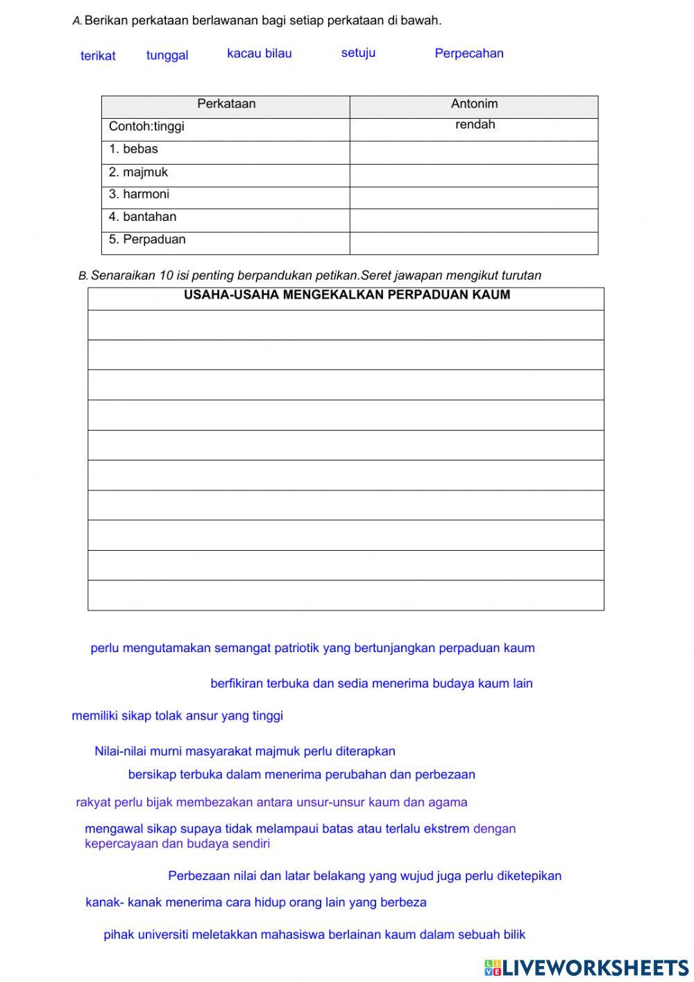 Ringkasan:usaha kekalkan perpaduan kaum