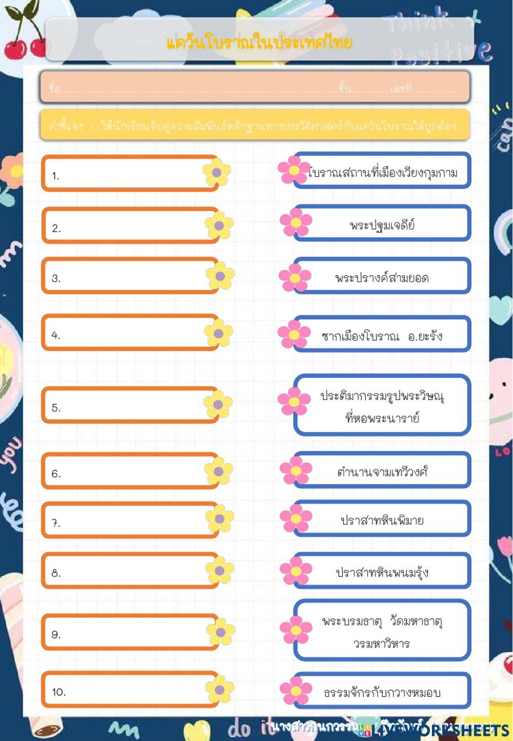 ใบงานความจับคู่ความสัมพันธ์หลักฐานและแคว้นโบราณในประวัติศาสตร์