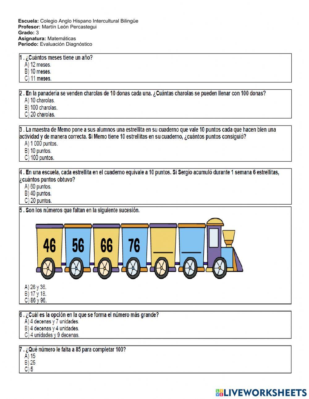 Evaluación Diagnóstica Matemáticas