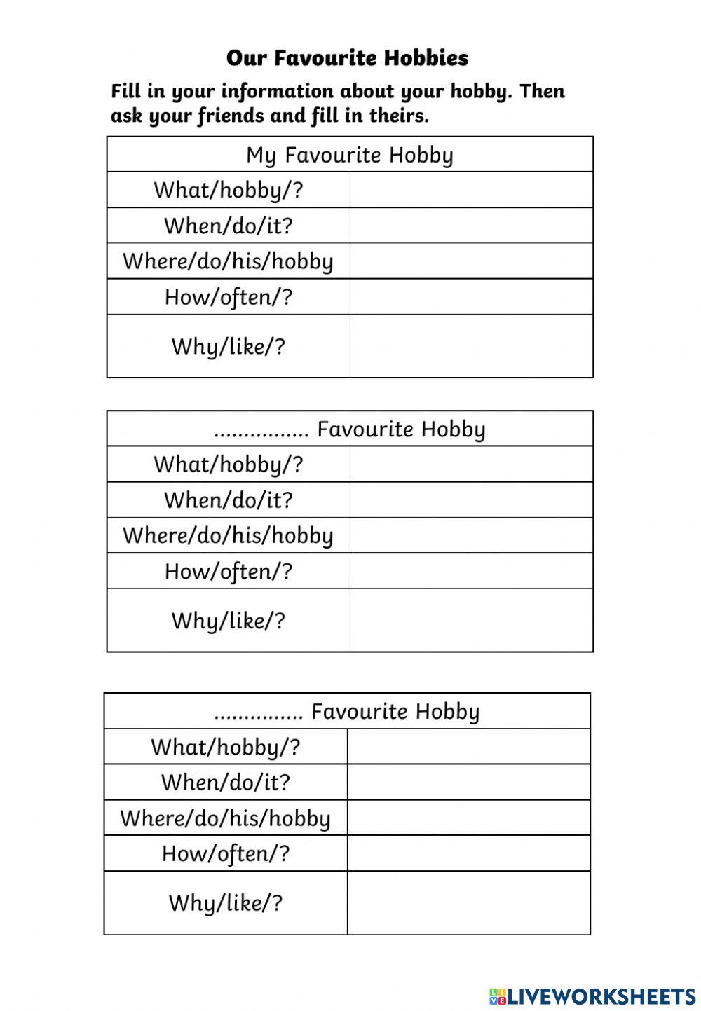 My Hobbies - Information Exchange