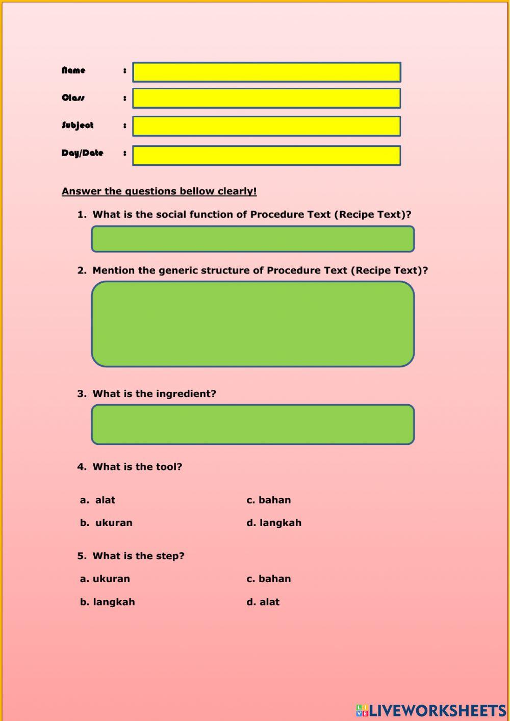 Procedure Text (recipe) worksheet Live Worksheets