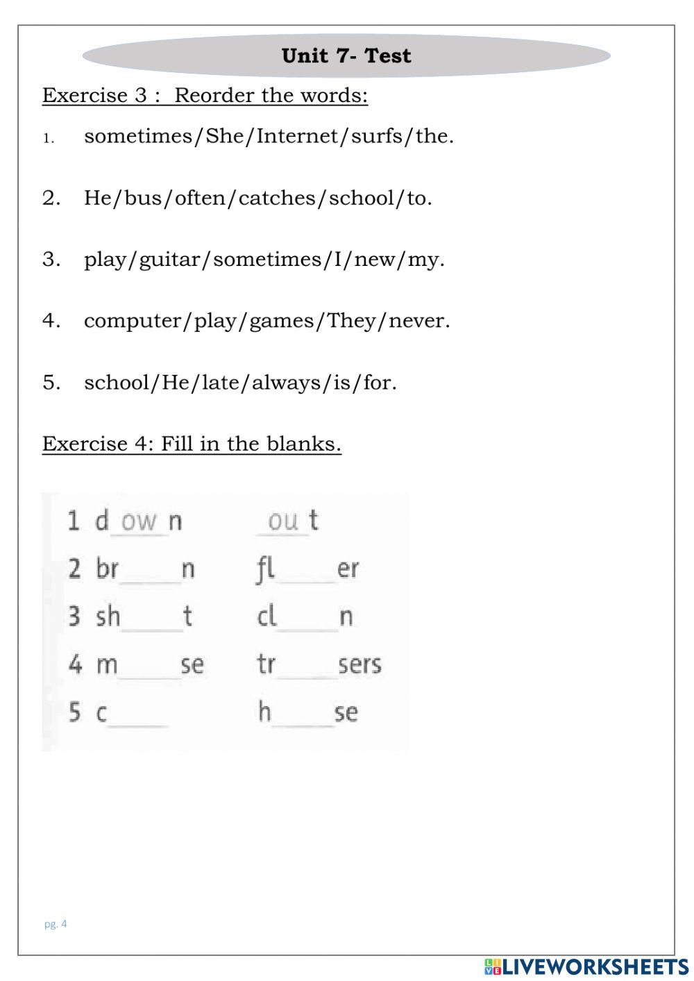 Family and friends 3 unit 7 test liveworksheets
