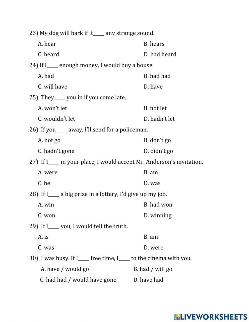 Chuyên đề 16:CONDITIONAL SENTENCES  AND WISHS P2