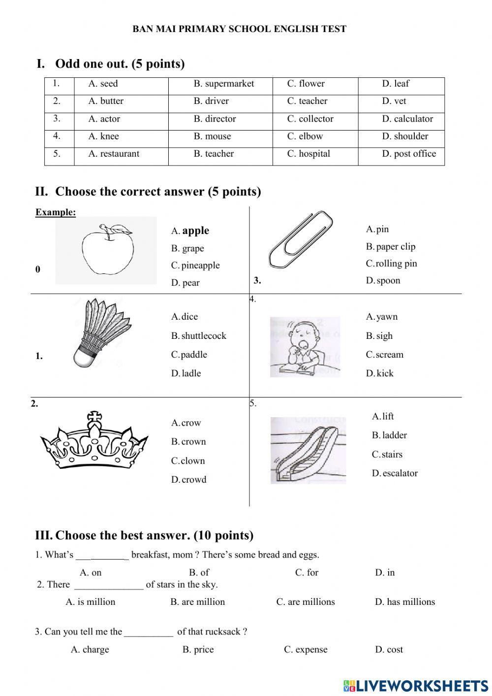 Ban Mai Test Grade 3