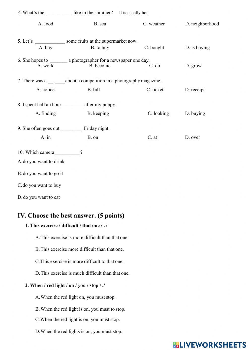 Ban Mai Test Grade 3