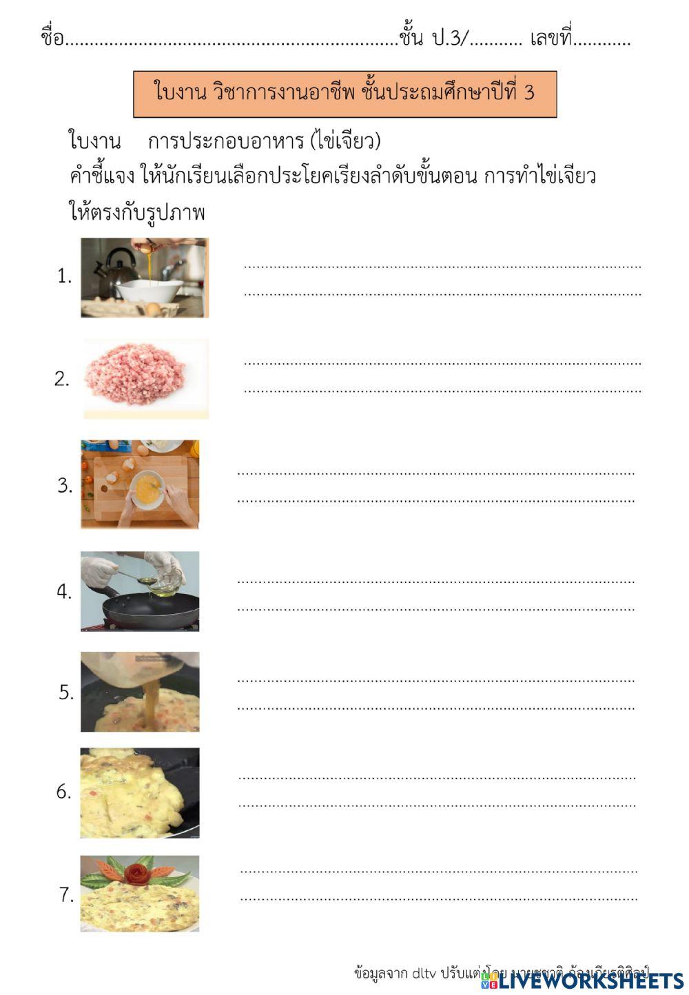 ขั้นตอนการทำไข่เจียว การงานอาชีพ ป.3