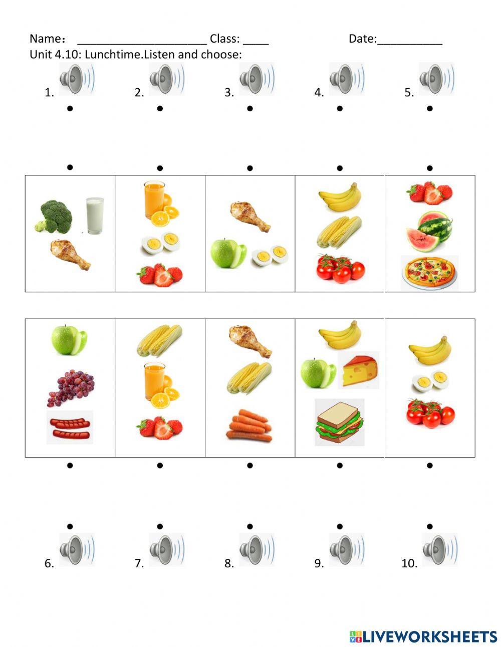 Unit 4.10: Lunchtime.Listen and choose: