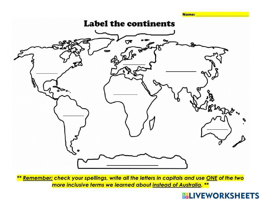 Label the Continents activity | Live Worksheets label-the-continents-activity-live-worksheets