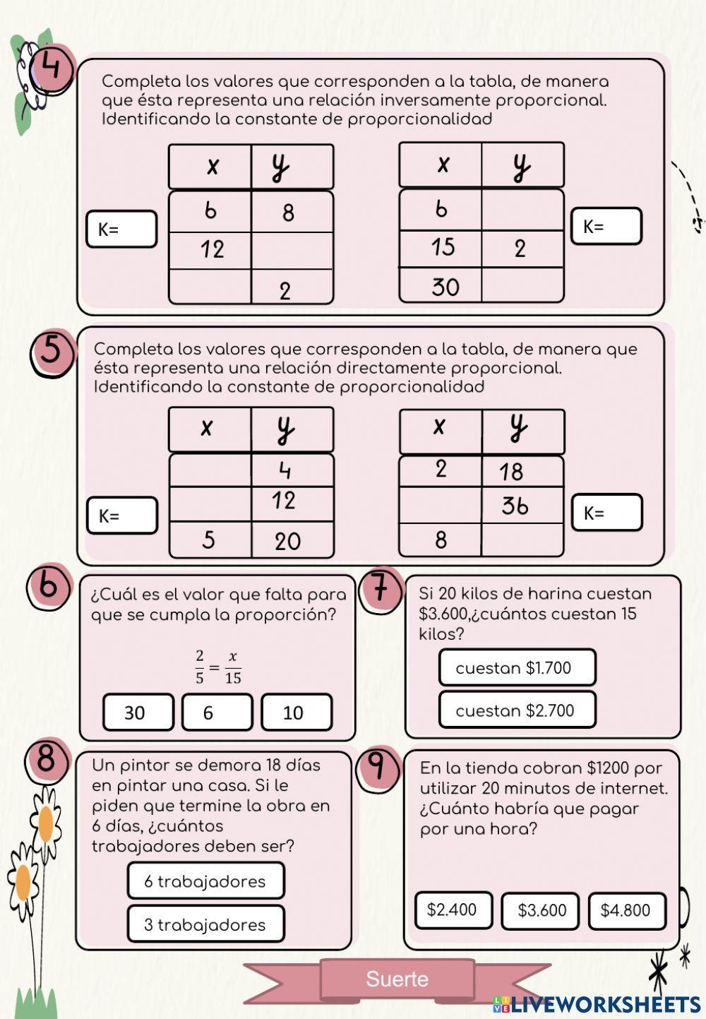 Proporcionalidad directa e inversa