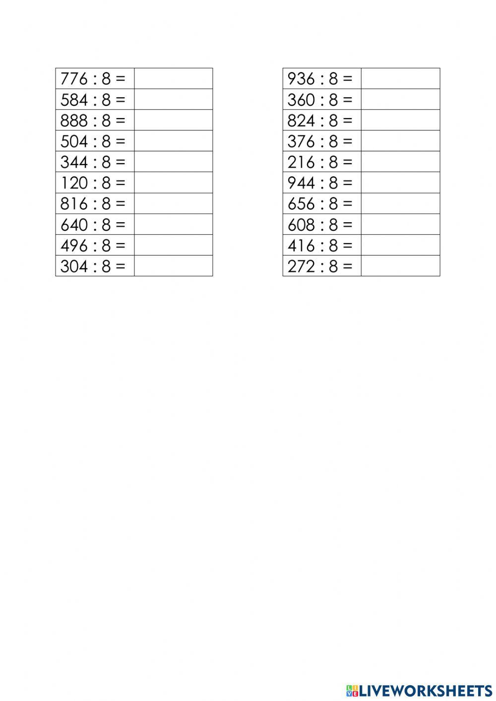 Деление online exercise for 4 | Live Worksheets