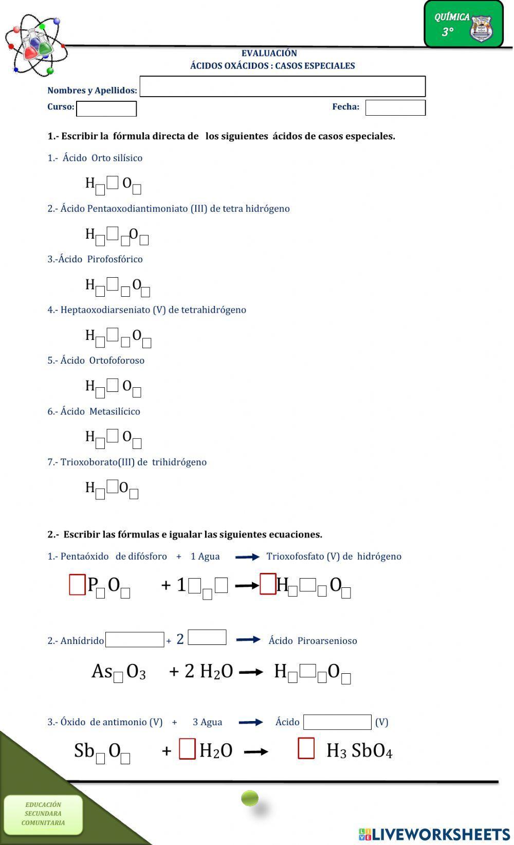 Acidos  oxácidos - casos especiales