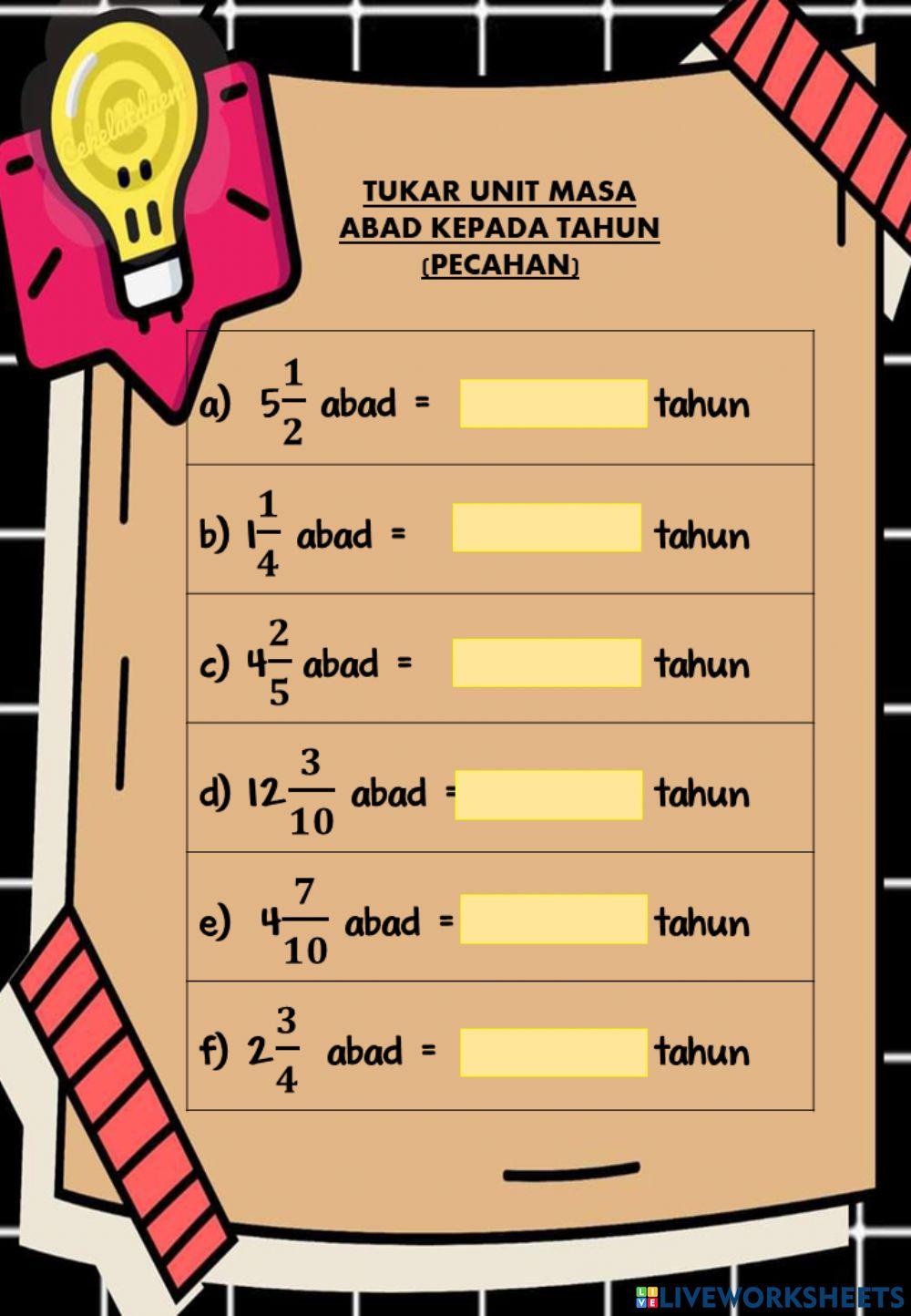 Menukar pecahan abad kepada tahun