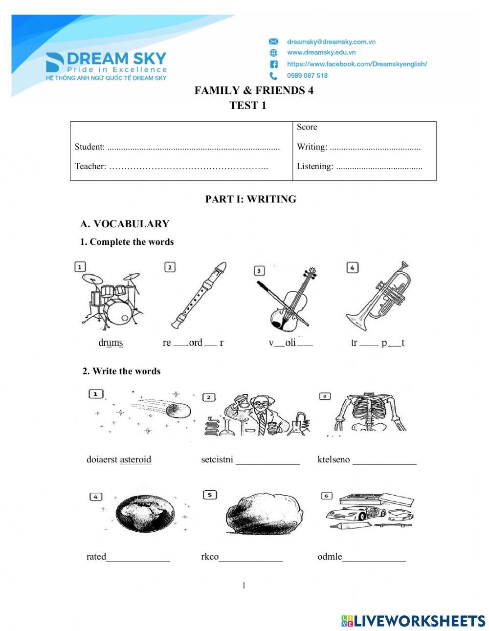 DS - Fa4 - Test 1 Writing