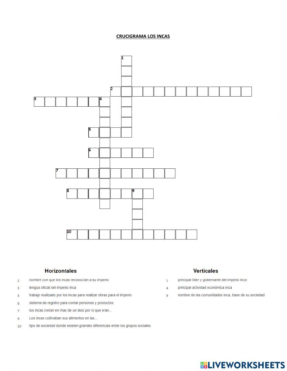 Crucigrama los incas