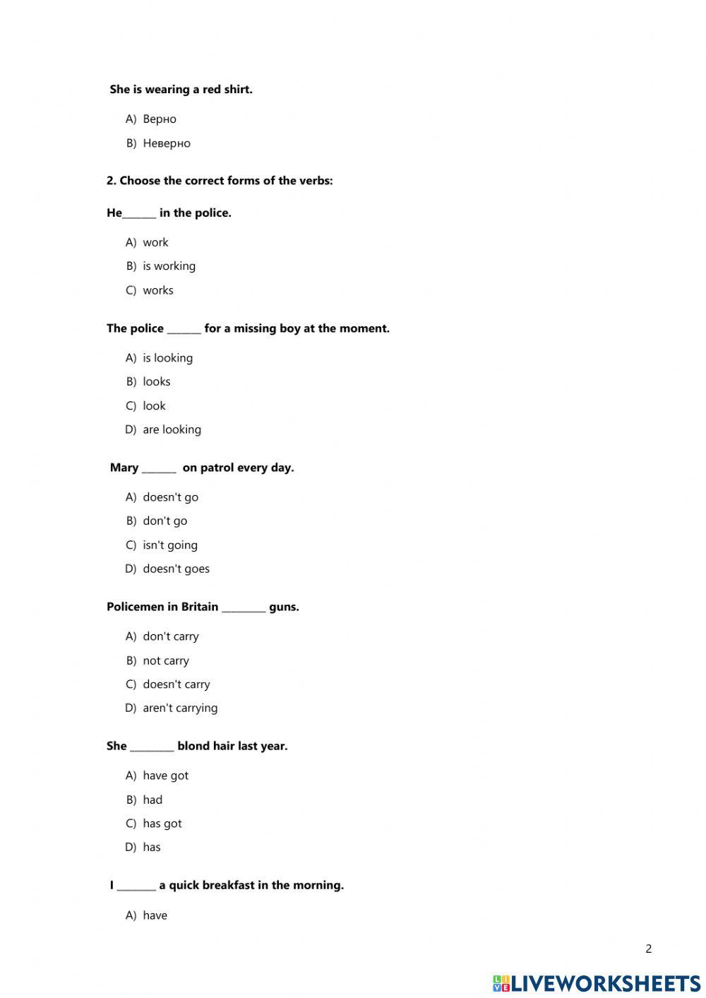 Test. Tenses. Personal information