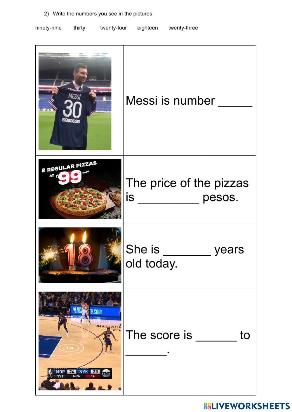 Colours and numbers 20-100