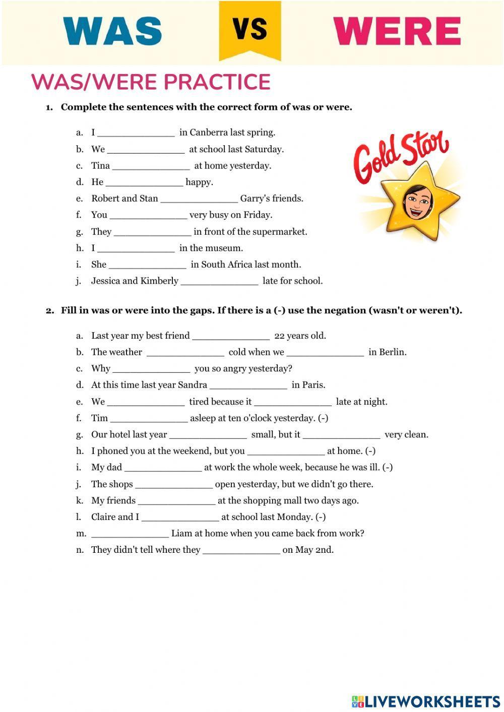1338347 Was Were Practice AnaCIBA LiveWorksheets 1338347-was-were-practice-anaciba-liveworksheets