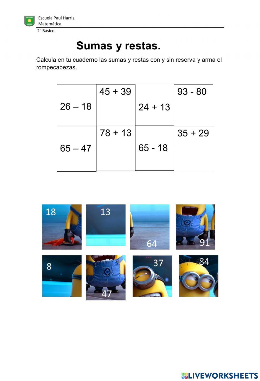 Sumas y restas con y sin reserva