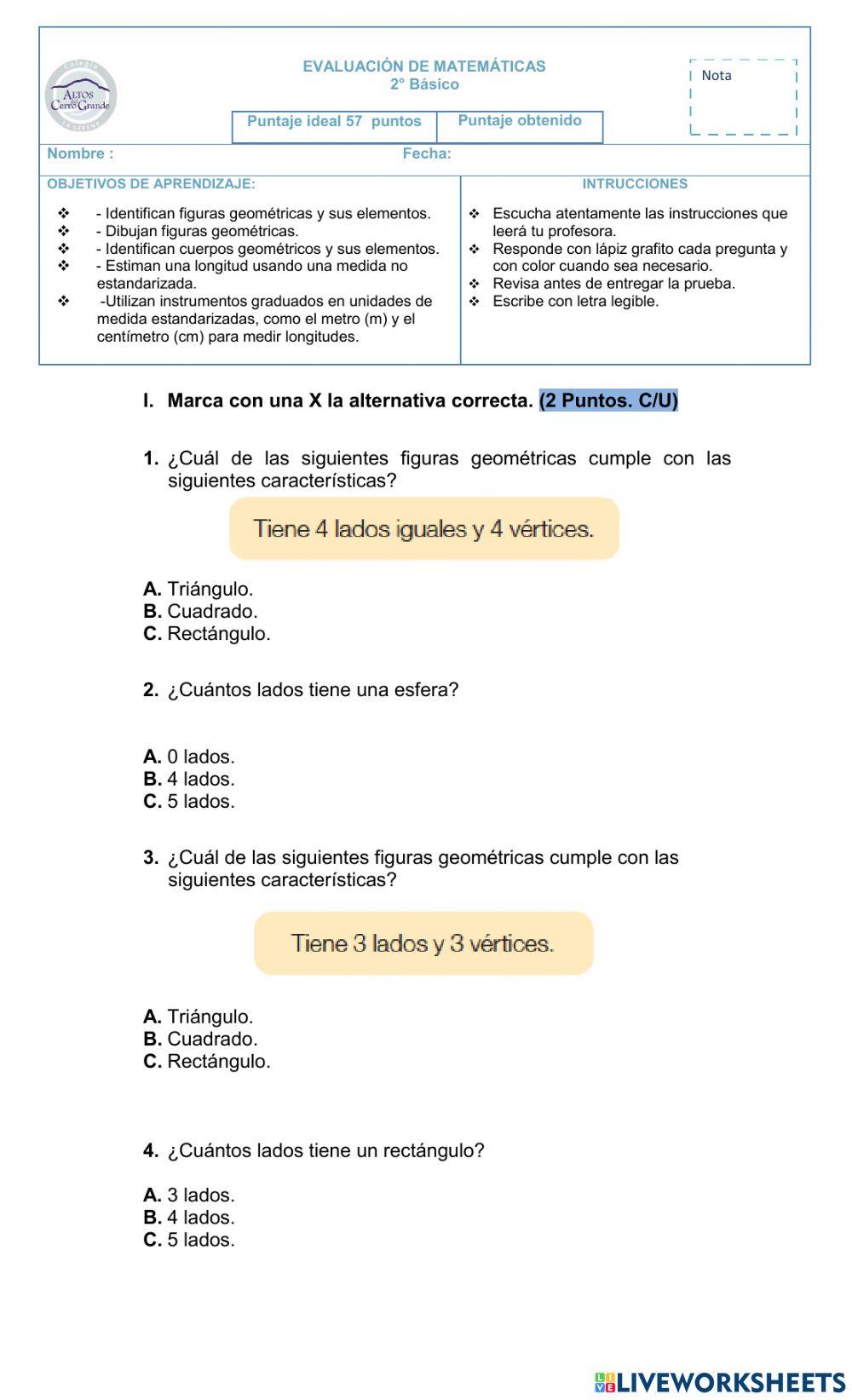 Evaluación matemáticas
